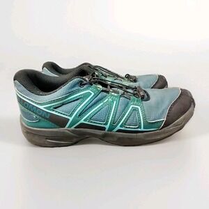 Salomon Speedcross Trail Running Shoes Teal Black Youth Size 4 Quicklace Hiking